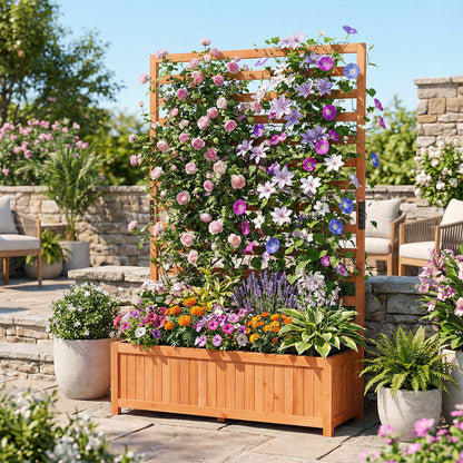 Wooden Raised Garden Bed 59 Inch Tall Elevated Planter Box with Vertical Trellis-Orange