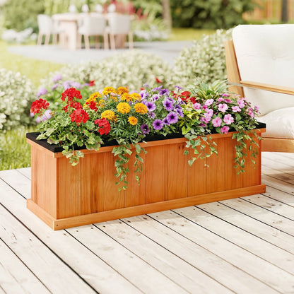 Wooden Raised Garden Bed with Drainage Holes and Liner Solid Fir Wood Planter Box-M