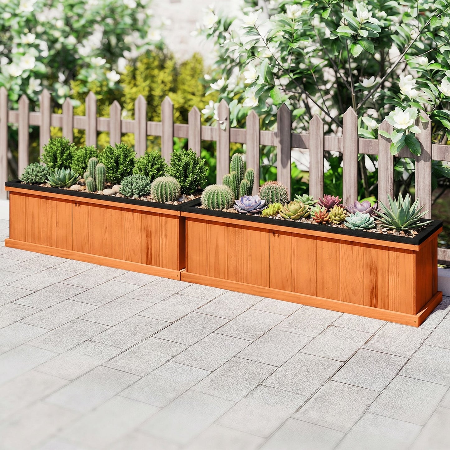 Wooden Raised Garden Bed with Drainage Holes and Liner Solid Fir Wood Planter Box-M