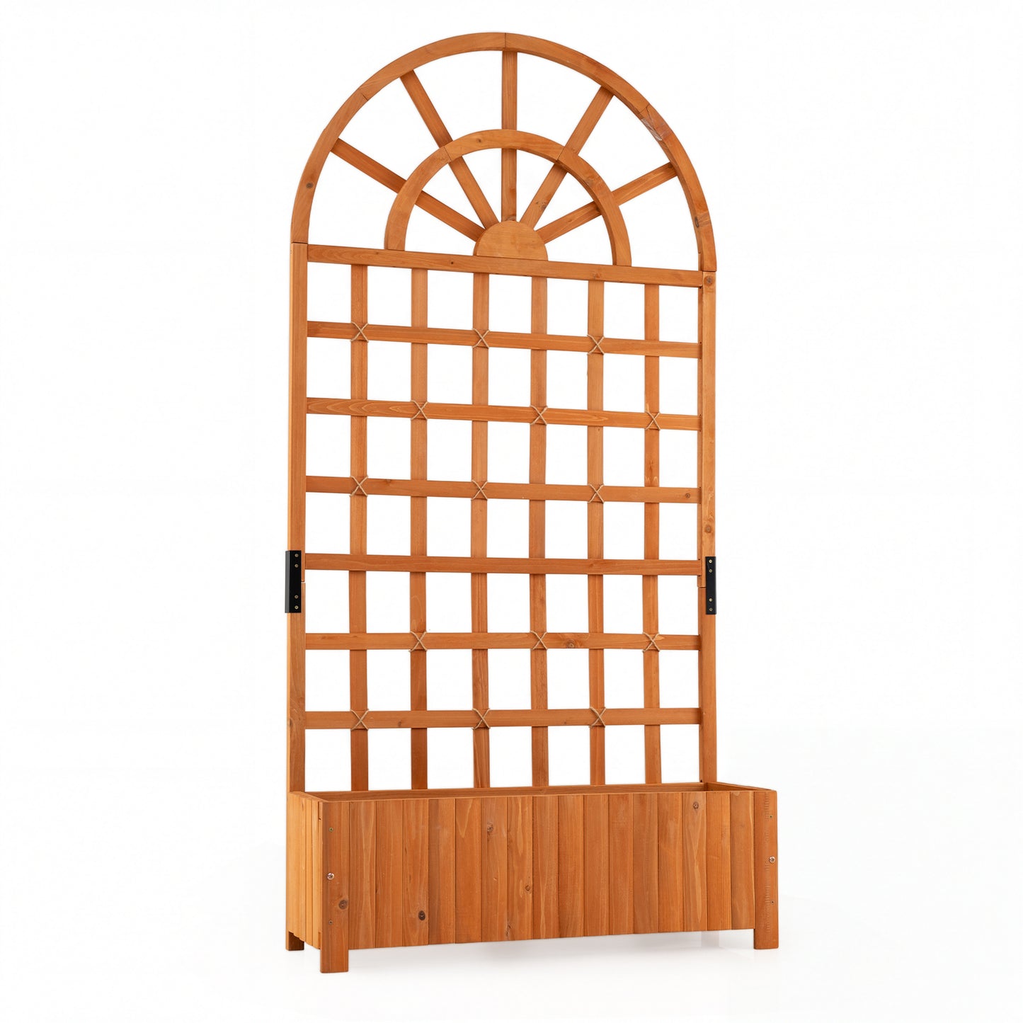 Wooden Raised Garden Bed with Trellis 71" Outdoor Planter Box Privacy Screen-Brown