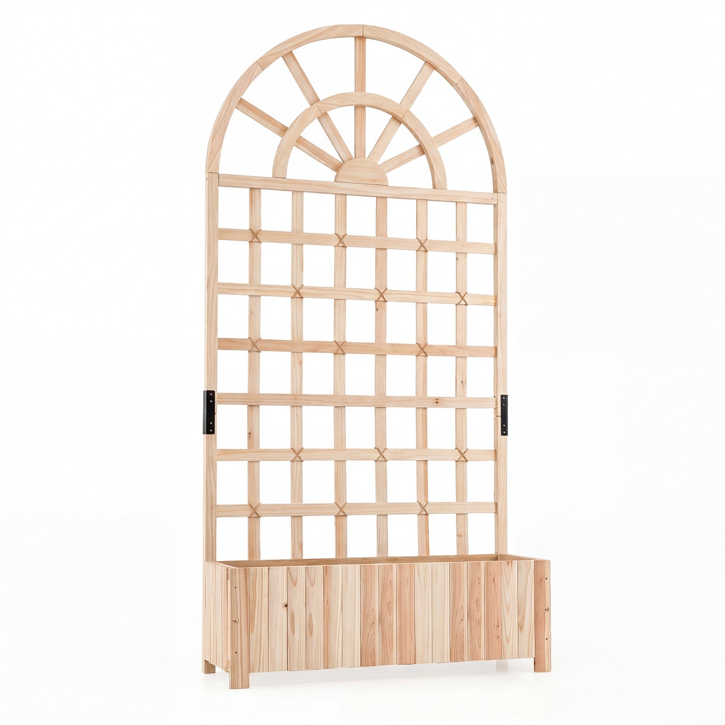 Wooden Raised Garden Bed with Trellis 71" Outdoor Planter Box Privacy Screen-Brown