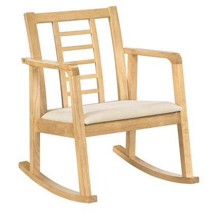 Brown wooden rocking chair with upholstered seat and ladder back, ideal for outdoor patio seating, by Direct by Wilsons Home Store.