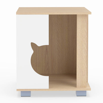 Wooden Semi-enclosed Cat Condo with Kitty Head-shaped Entry and Metal Legs-Natural