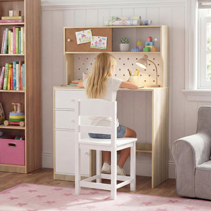 Wooden Study Desk and Chair Set with 2 Cabinets and 2 Drawers for 4-7 Years Old Children-Natural