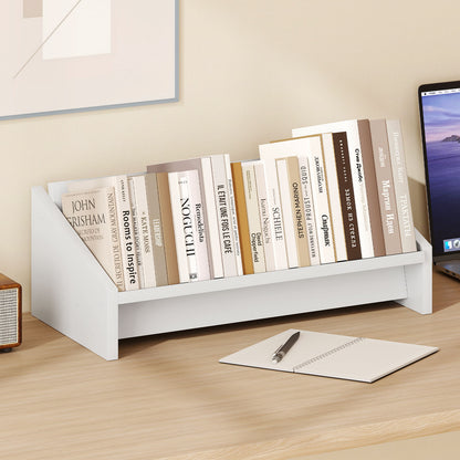 Wooden Tilting Bookcase Small Desktop Bookshelf Organizer for Magazines-White
