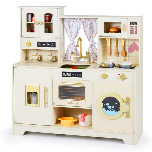 Wooden Toy Kitchen Playset with 14 Accessories for Aged 3+ Years-WH