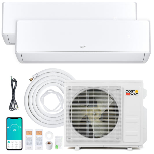 X-Pro 18000 BTU 2-zone mini split AC with heat pump, 24 SEER2, wall-mounted indoor unit and outdoor condenser, climate control appliance