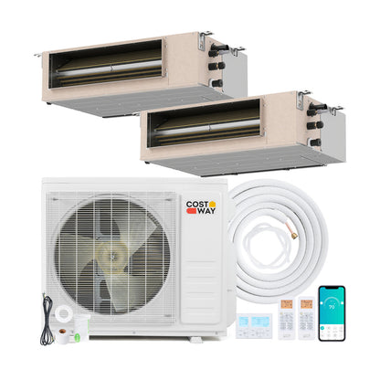X-Pro 18000 BTU 2 Zone 24 SEER2 Concealed Ducted Mini Split AC-9K + 12K