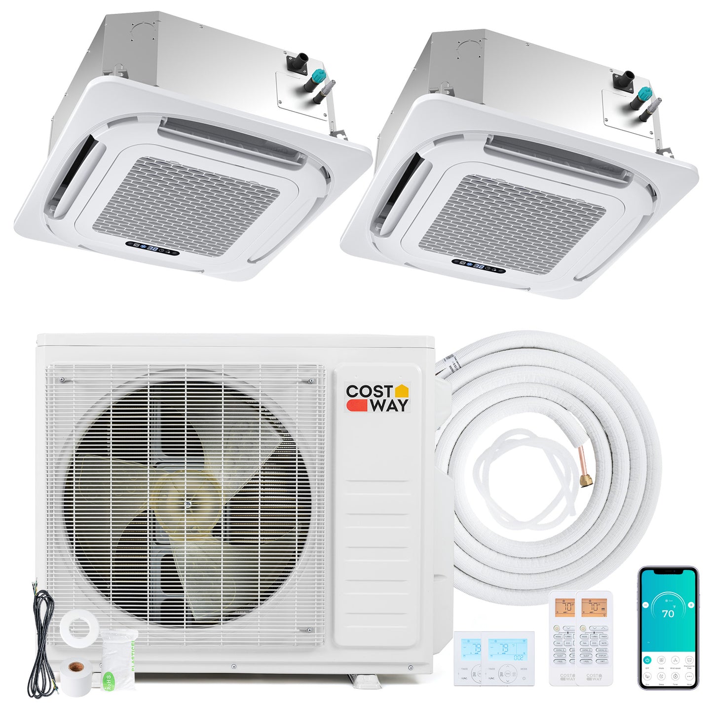 X-Pro 27000 BTU 2 Zone 24 SEER2 Ceiling Cassette Mini Split AC-9K + 18K
