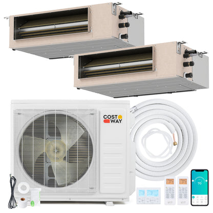 X-Pro 27000 BTU 2 Zone 24 SEER2 Concealed Ducted Mini Split AC-12K + 12K