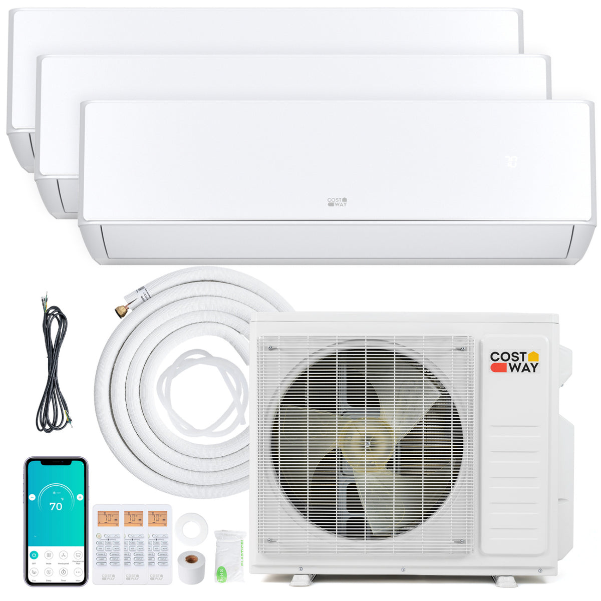 X-Pro 27000 BTU 3 Zone 24 SEER2 Mini Split AC with Heat Pump-9K+ 9K+ 12K