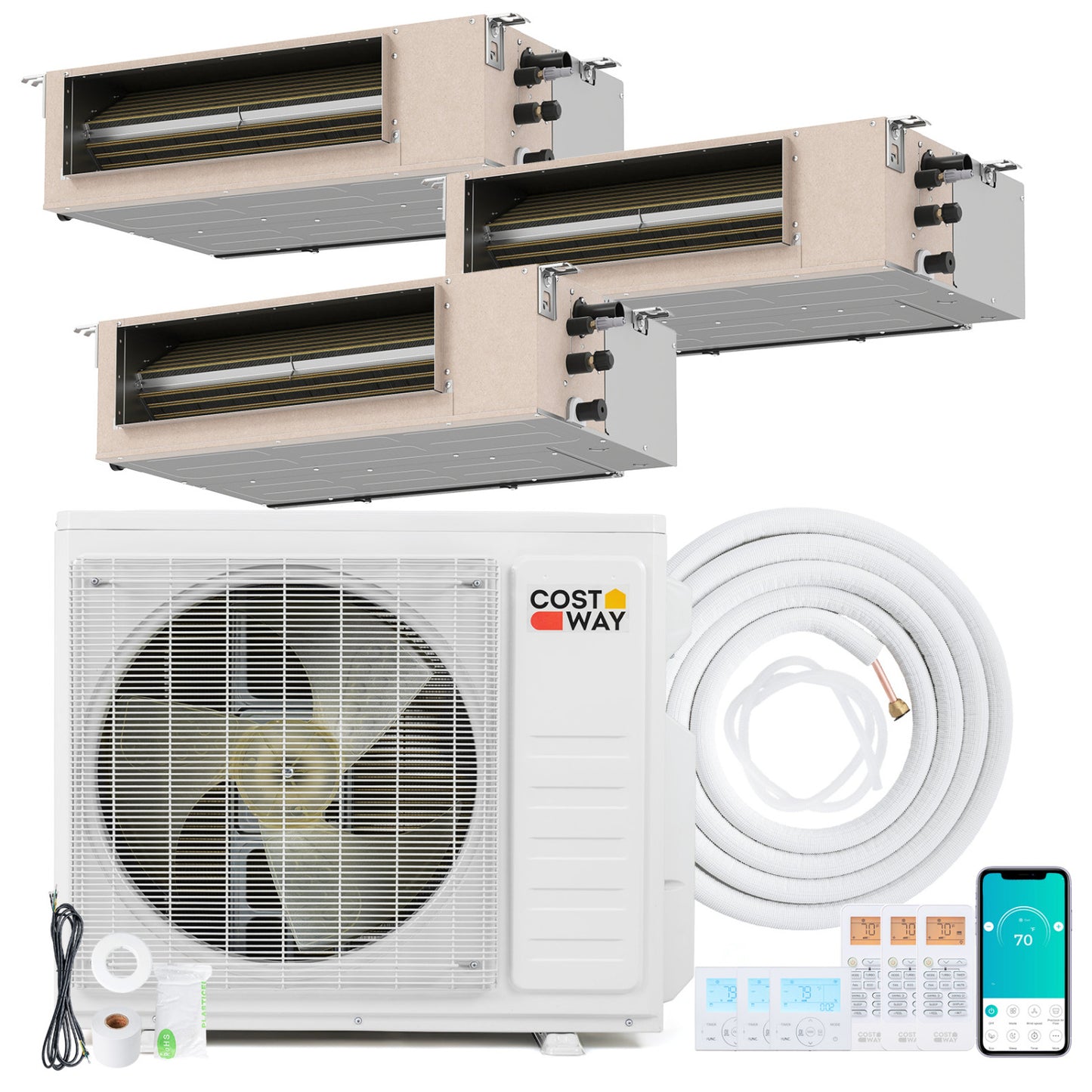 X-Pro 27000 BTU 3 Zone 24 SEER2 Concealed Ducted Mini Split AC-9K + 9K + 12K