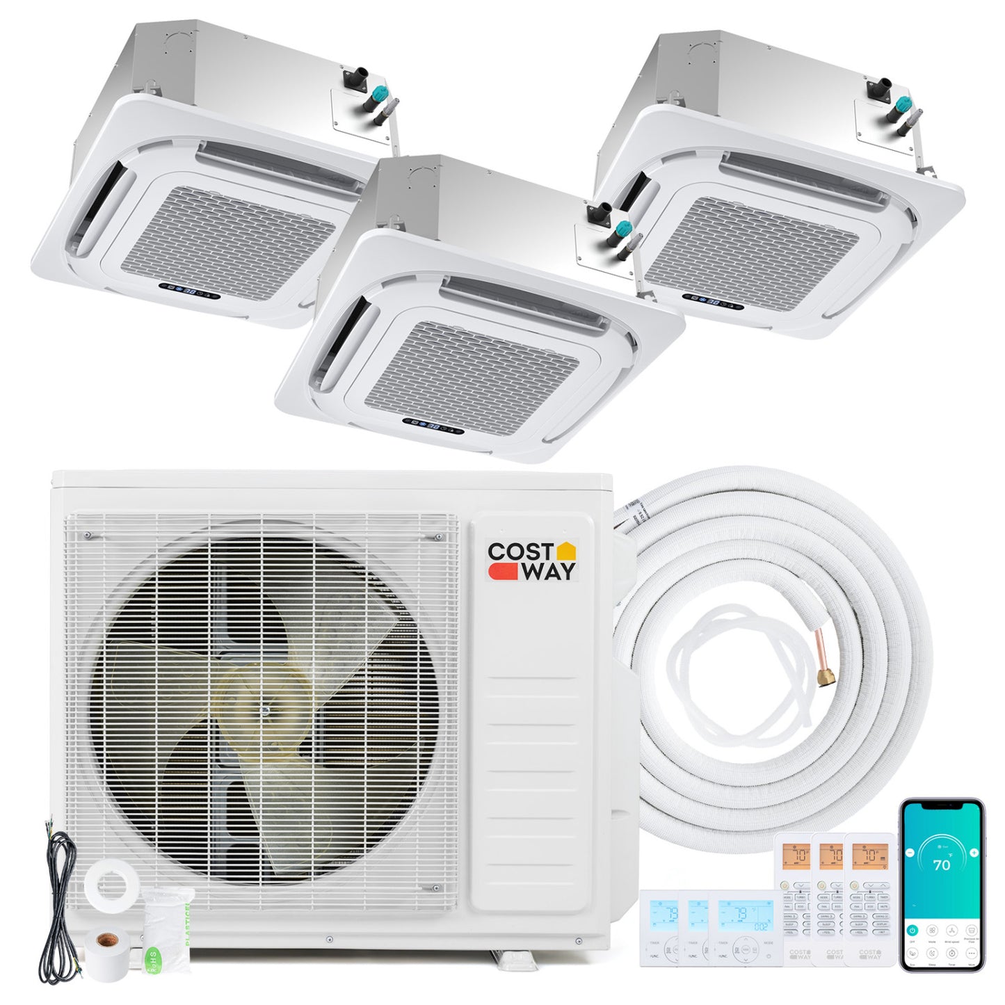 X-Pro 27000 BTU 3 Zone 24 SEER2 Ceiling Cassette Mini Split AC-9K + 9K + 9K