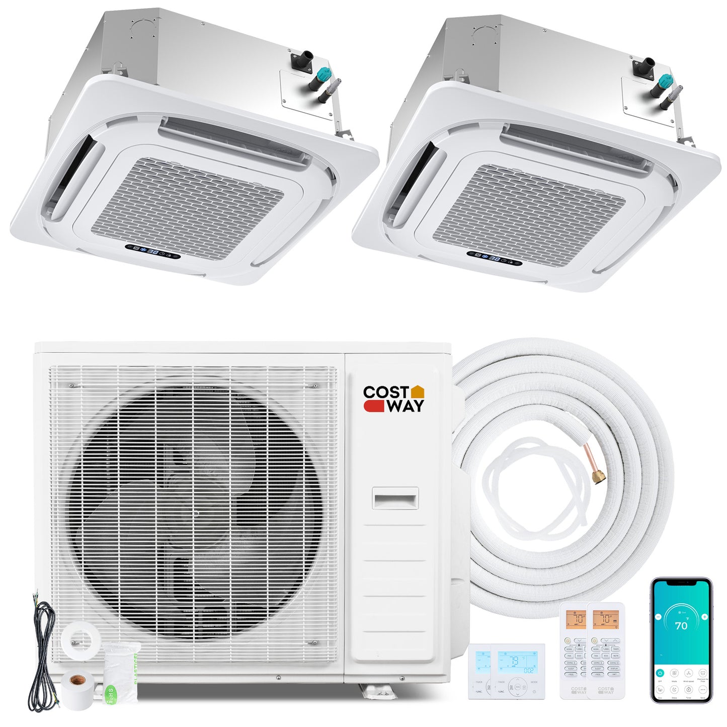 X-Pro 35000 BTU 2 Zone 22.5 SEER2 Ceiling Cassette Mini Split AC-18K + 18K