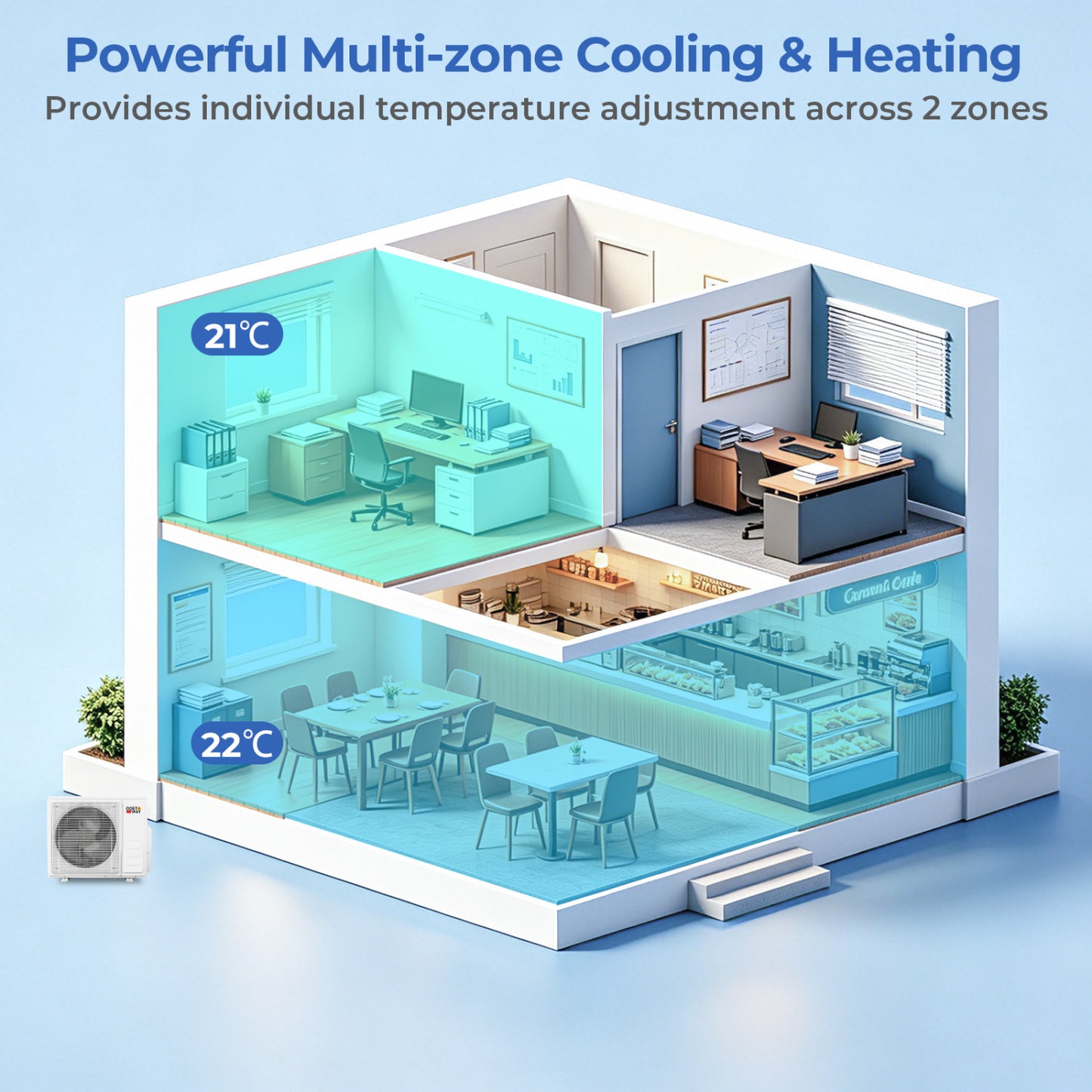 X-Pro 35000 BTU 2 Zone 22.5 SEER2 Ceiling Cassette Mini Split AC-12K + 18K