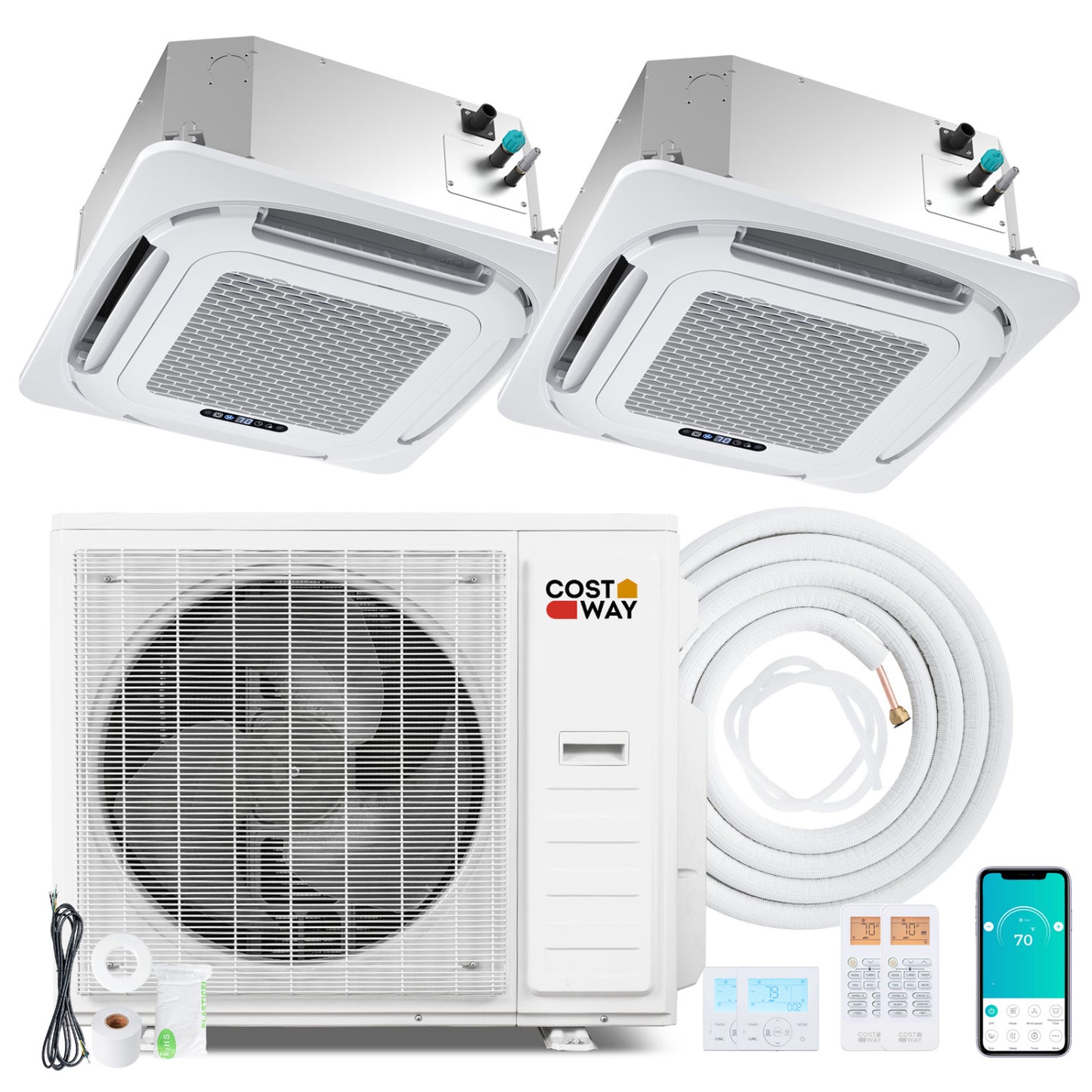 X-Pro 35000 BTU 2 Zone 22.5 SEER2 Ceiling Cassette Mini Split AC-12K + 18K