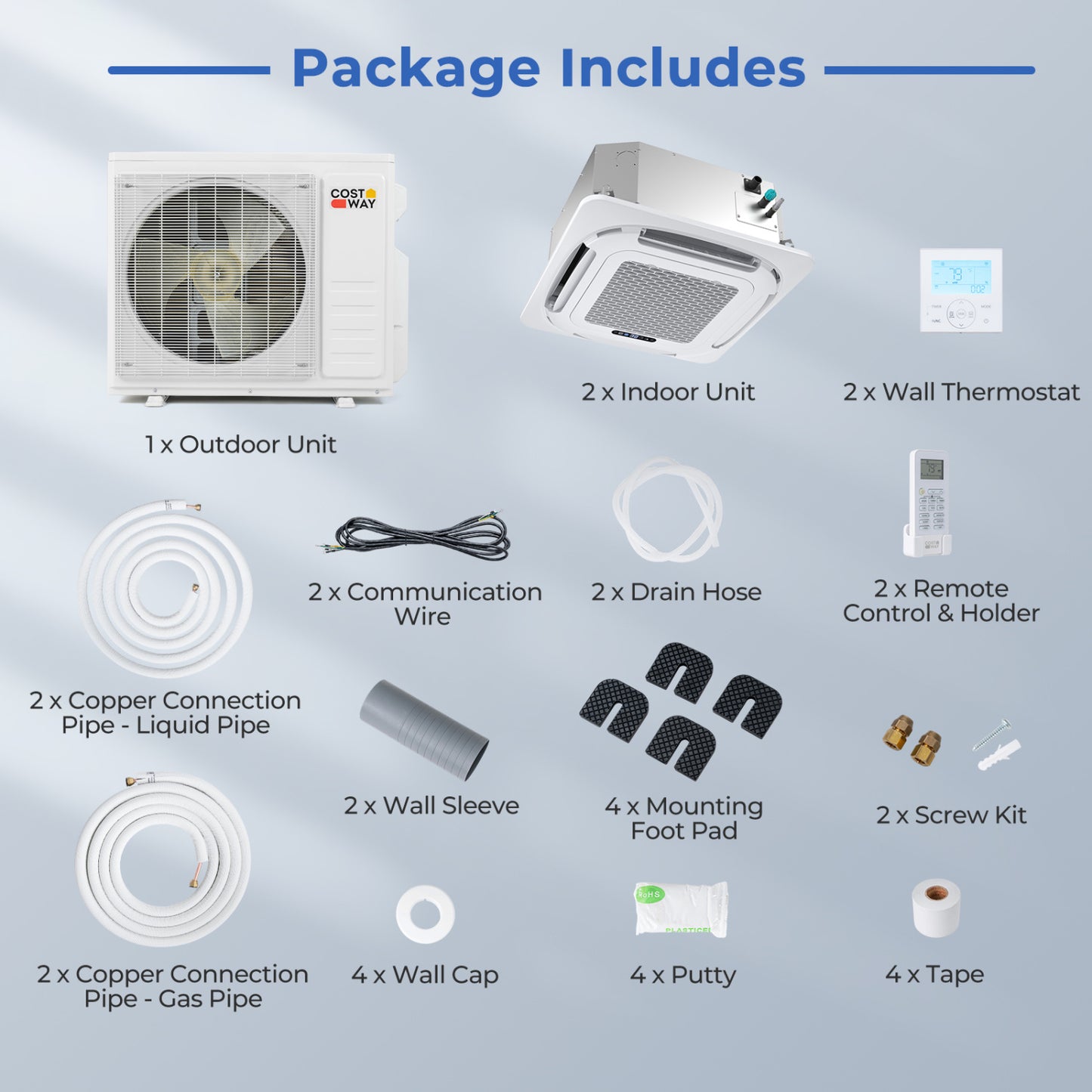 X-Pro 35000 BTU 2 Zone 22.5 SEER2 Ceiling Cassette Mini Split AC-12K + 18K