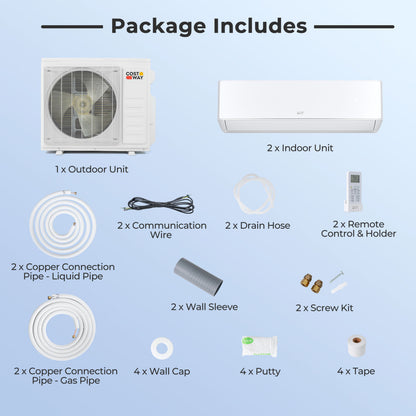 X-Pro 35000 BTU 2 Zone 22.5 SEER2 Mini Split AC with Heat Pump-24K + 24K