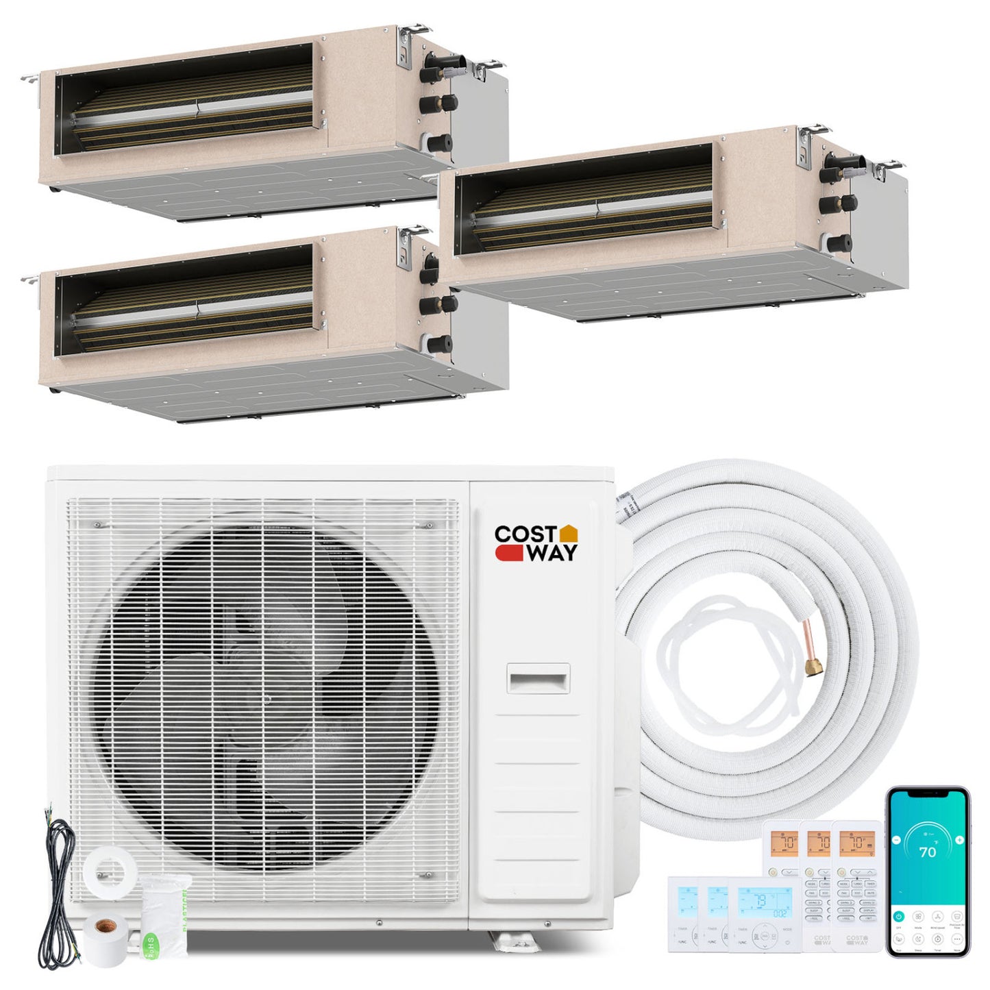 X-Pro 35000 BTU 3 Zone 22.5 SEER2 Concealed Ducted Mini Split AC-9K + 9K + 18K