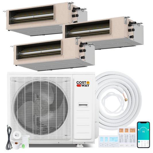 X-Pro 35000 BTU 3-zone ducted mini split AC by Wilsons Home Store with three indoor units for climate control.