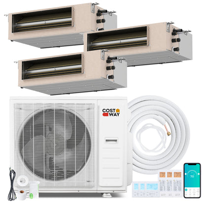 X-Pro 35000 BTU 3 Zone 22.5 SEER2 Concealed Ducted Mini Split AC-9K + 12K+ 12K