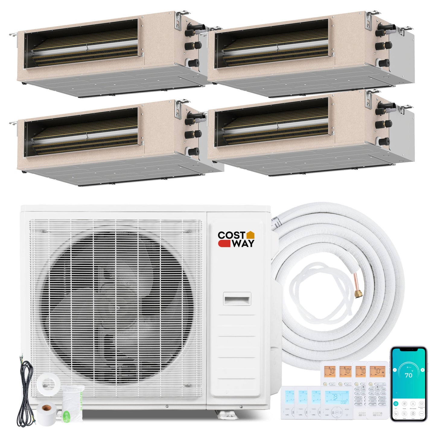X-Pro 35000 BTU 4 Zone 22.5 SEER2 Concealed Ducted Mini Split AC-9K + 9K + 9K