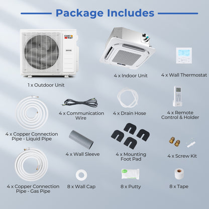 X-Pro 35000 BTU 4 Zone 22.5 SEER2 Ceiling Cassette Mini Split AC-9K + 9K + 9K + 12K