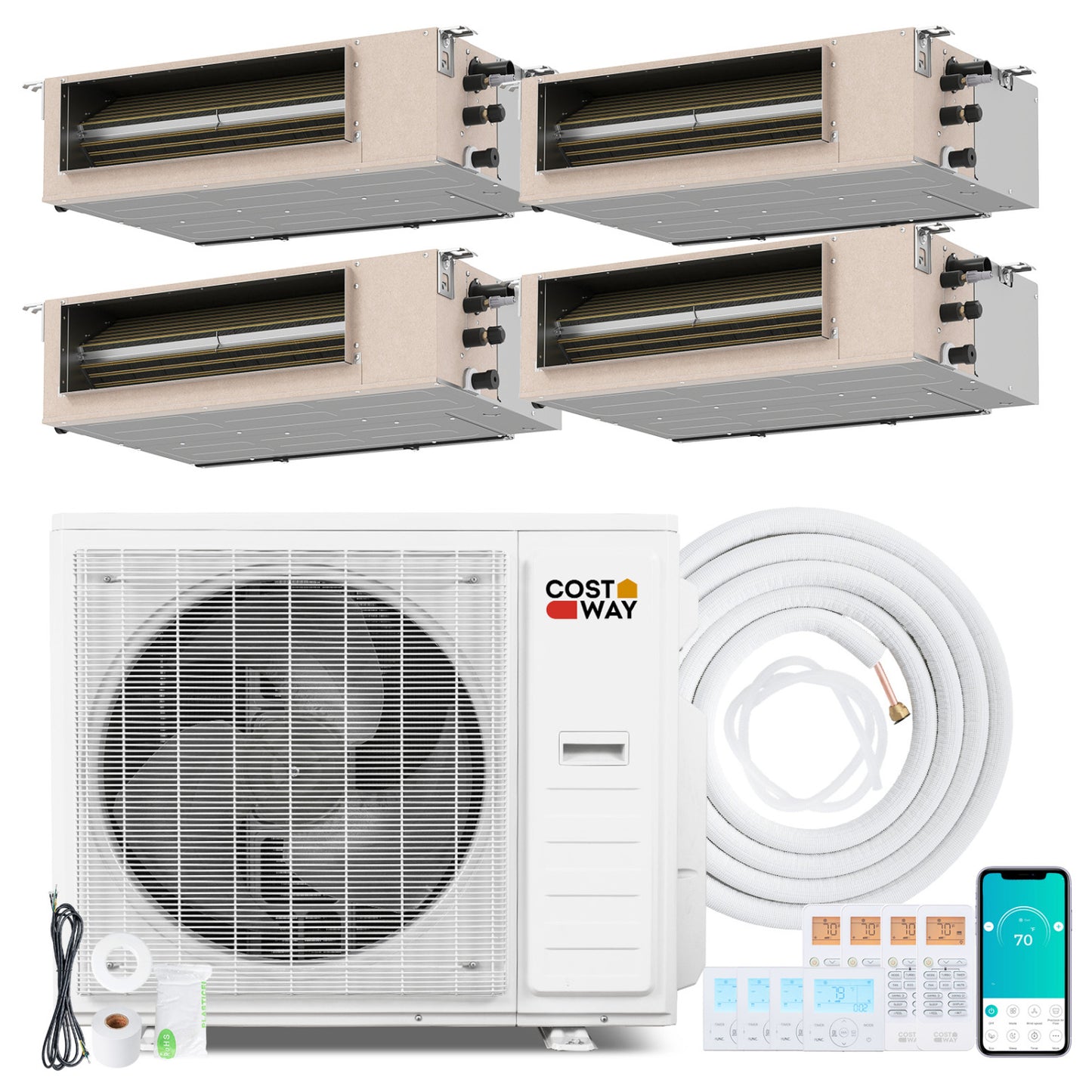 X-Pro 35000 BTU 4 Zone 22.5 SEER2 Concealed Ducted Mini Split AC-9K + 9K + 12K + 18K