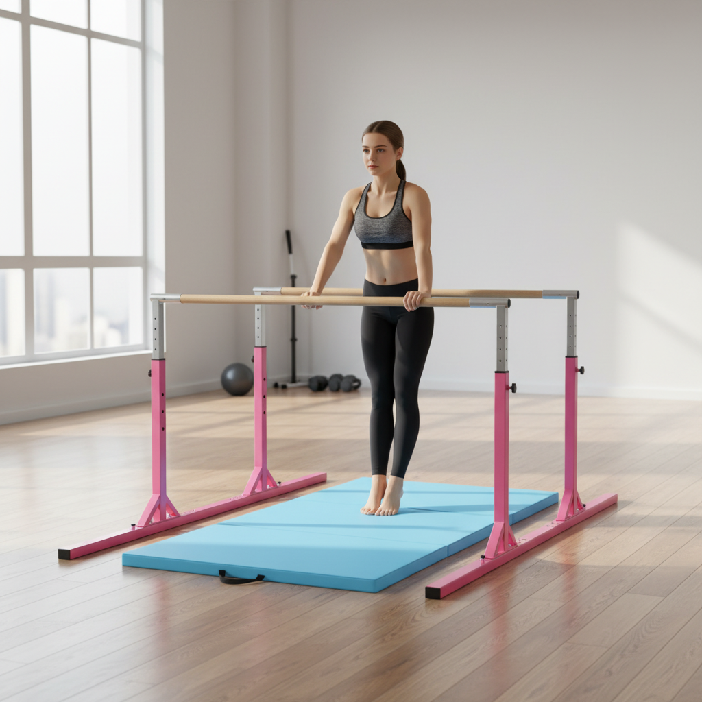 Yoga Set: 4-Panel Gymnastics Mat + Gymnastic Training Parallel Bars