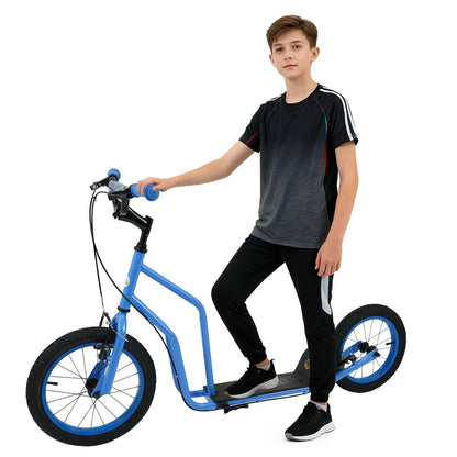 Youth Scooter with Adjustable Handlebar and 16/14-Inch Inflatable Wheels for Age 8+ Years Old-Blue