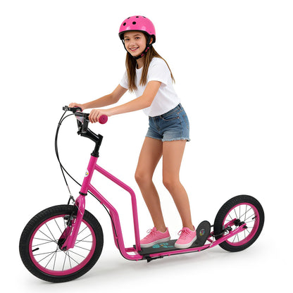 Youth Scooter with Adjustable Handlebar and 16/14-Inch Inflatable Wheels for Age 8+ Years Old-Blue
