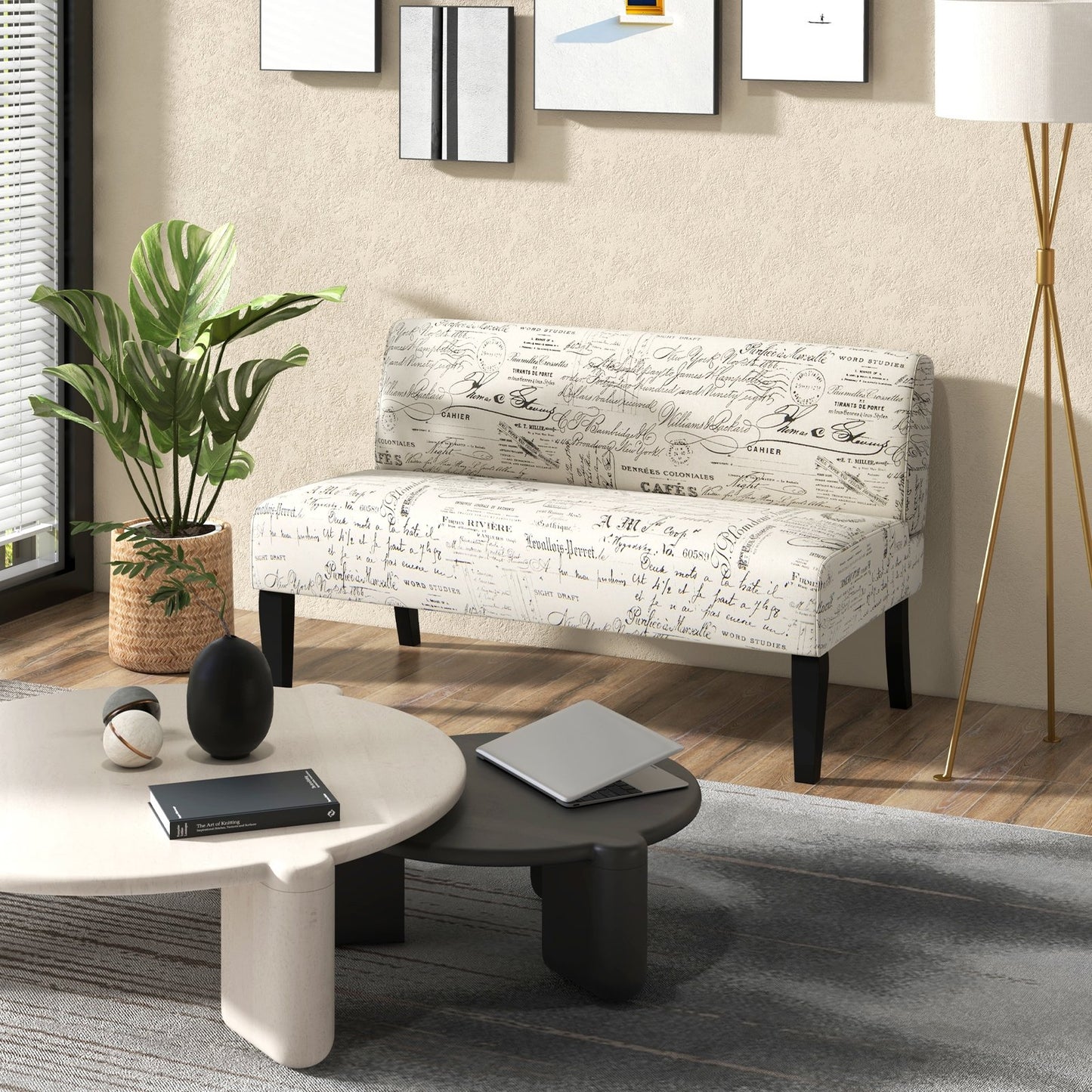 Wooden Leg Armless Loveseat Sofa for Living Room-White