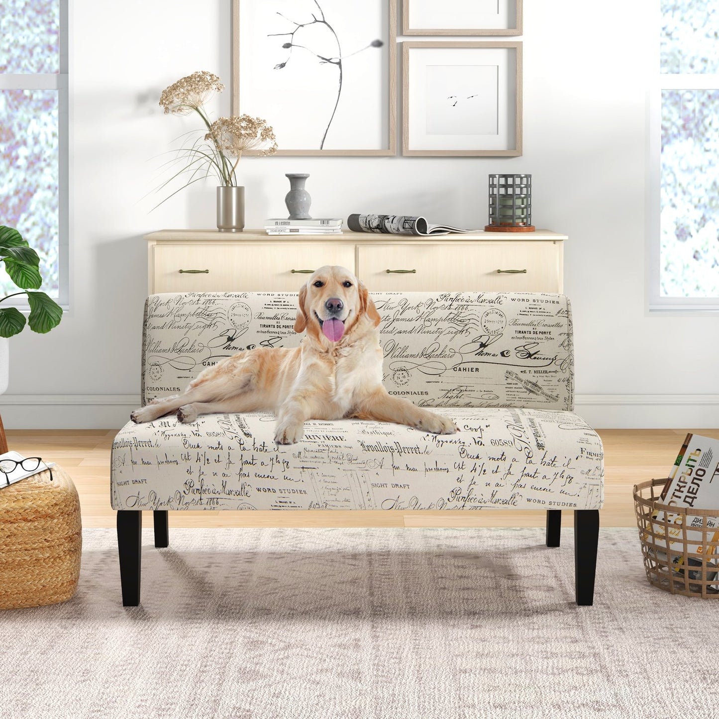 Wooden Leg Armless Loveseat Sofa for Living Room-White