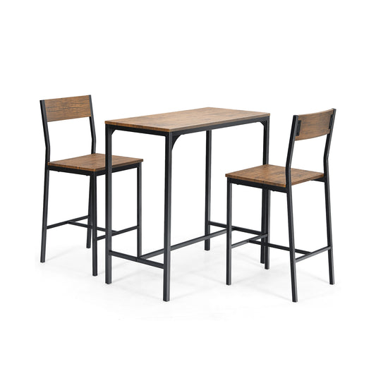 3 Pieces Bar Table Set with 2 Stools-Black