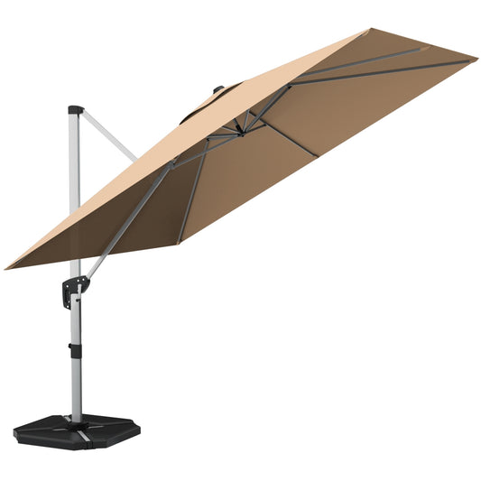 10 ft 360 Degree Tilt Aluminum Square Patio Offset Cantilever Umbrella without Weight Base-Beige