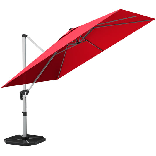 10 ft 360 Degree Tilt Aluminum Square Patio Offset Cantilever Umbrella without Weight Base-Burgundy