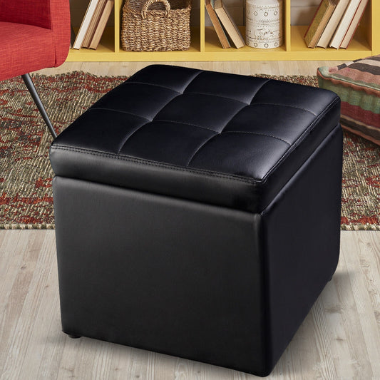 Foldable Cube Ottoman Pouffe Storage Seat-Black - Direct by Wilsons Home Store