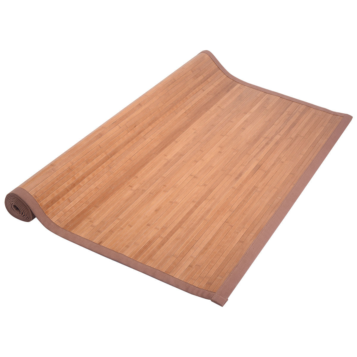 5' x 8' bamboo area rug by Wilsons Home Store, natural woven floor carpet for home decor, showcasing its textured bamboo design.
