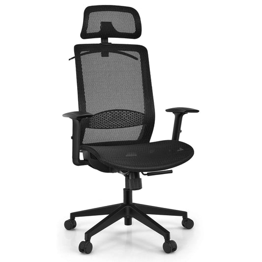 Height Adjustable Ergonomic High Back Mesh Office Chair with Hanger-Black