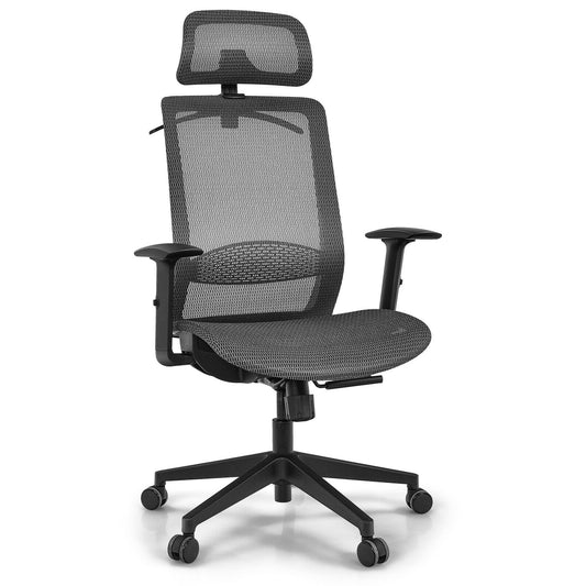 Height Adjustable Ergonomic High Back Mesh Office Chair with Hanger-Gray