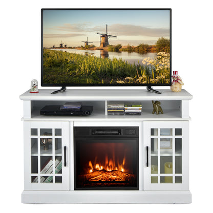 48 Inch Electric Fireplace TV Stand with Cabinets for TVs Up to 50 Inch-White