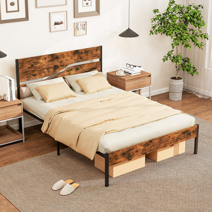 Twin/Full/Queen/King Metal Bed Frame with Wooden Headboard and Footboard-Full Size