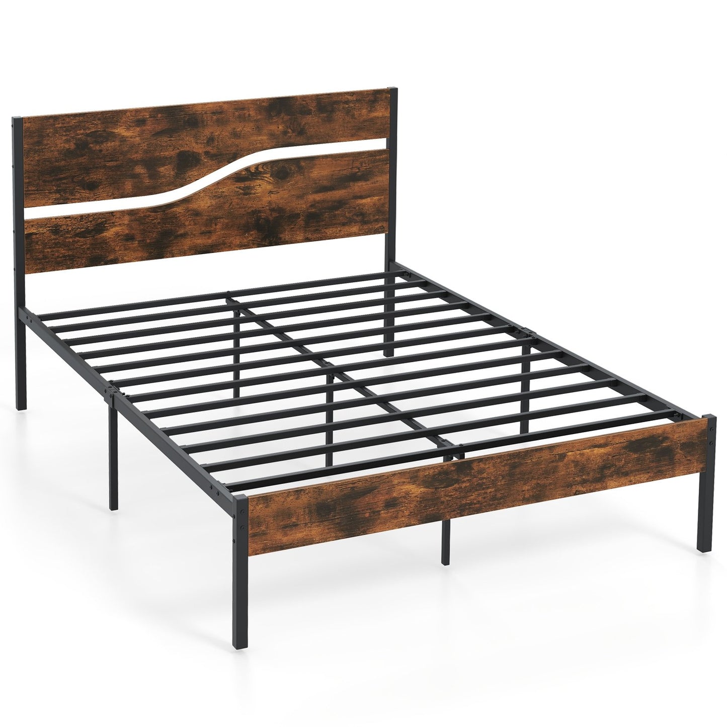 Twin/Full/Queen/King Metal Bed Frame with Wooden Headboard and Footboard-King Size