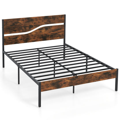 Twin/Full/Queen/King Metal Bed Frame with Wooden Headboard and Footboard-King Size