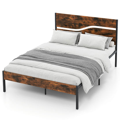 Twin/Full/Queen/King Metal Bed Frame with Wooden Headboard and Footboard-Full Size