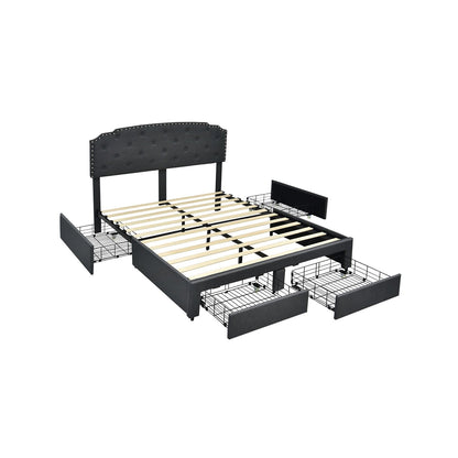 Platform Bed Frame with Adjustable Headboard and 4 Storage Drawers