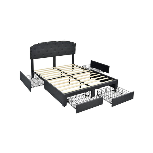 Platform Bed Frame with Adjustable Headboard and 4 Storage Drawers