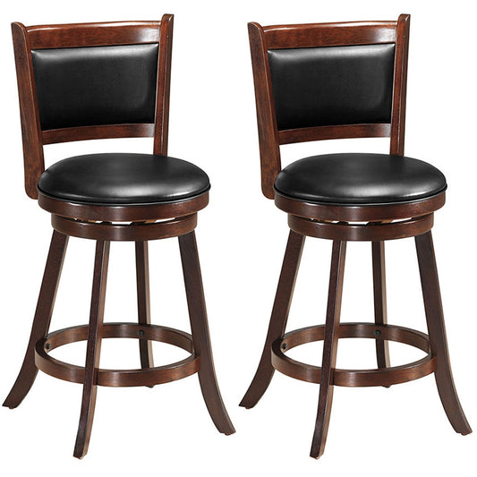 2 Pieces 24 Inch Swivel Counter Stool Dining Chair Upholstered Seat-Dark Brown