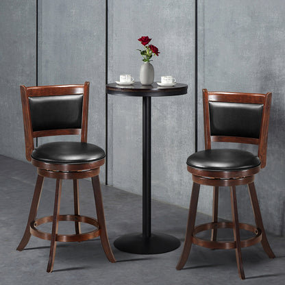 2 Pieces 24 Inch Swivel Counter Stool Dining Chair Upholstered Seat-Dark Brown