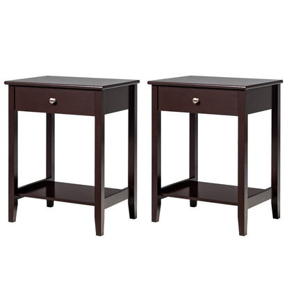 Set of 2 Wooden Bedside Sofa Table-Brown